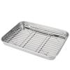 2 Pieces One Set Rectangular Baking Tray Draining Oil with Grid Rack Stainless Steel Baking Pan Sheet with Removable Cooling Rac