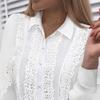 Женская рубашка, однотонная кружевная лоскутная весенняя однобортная офисная женская блузка с воротником-стойкой