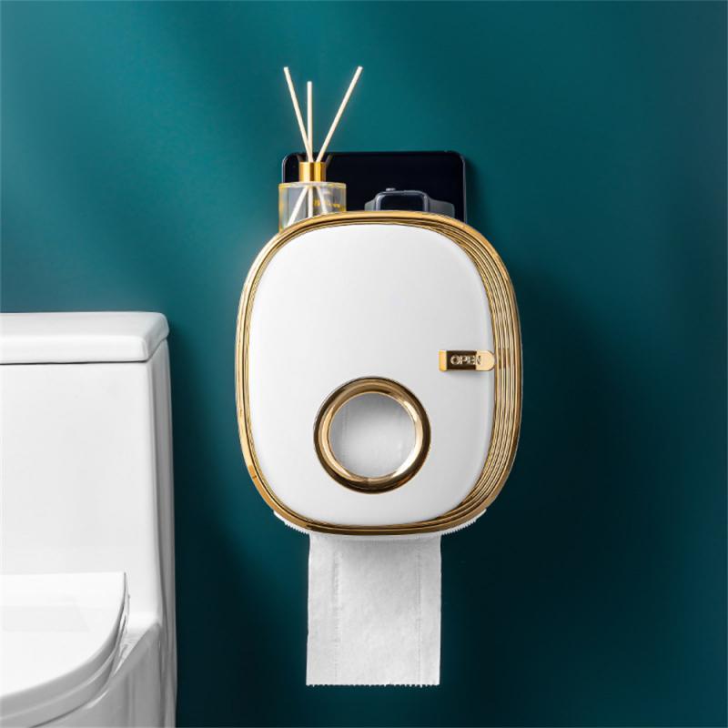Toilet Paper Container Holder Tissue Box Wall Mounted Bathroom Organizer Accessories Drawer Roll Paper Shelf Luxury Storage Box