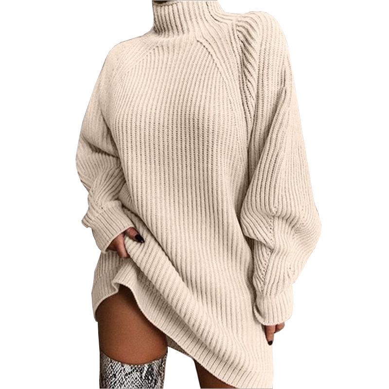 Autumn Winter Knitwear Mid Length Raglan Sleeve Half High Neck Sweater Dress Luxurious Relaxed-fit Slimming and Versatile Top