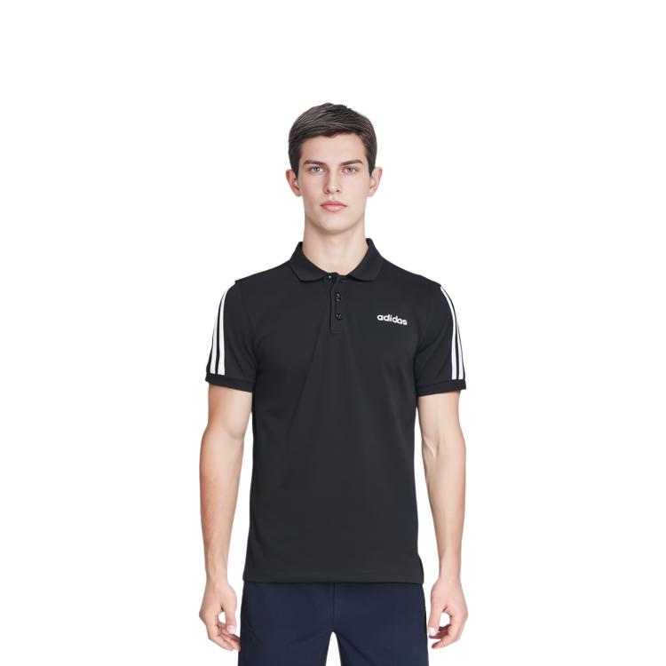adidas Мужская черная футболка-поло с 3 полосками EJ0927