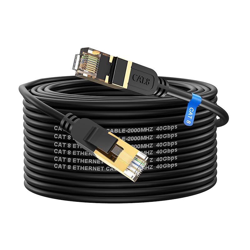 Cat 8 Ethernet Cable, 6FT High Speed Heavy Duty 26AWG Cat8 LAN Network Cable 40Gbps, 2000Mhz with Gold Plated RJ45 Connector, Outdoor&Indoor Internet