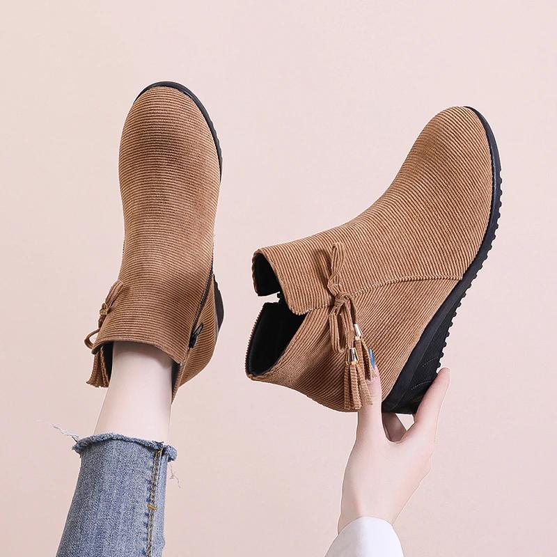 Новые модные ботильоны Naked Boots, однотонные короткие ботинки, женская хлопковая обувь, короткие ботинки, универсальная зимняя обувь на низком каблуке для отдыха на открытом воздухе