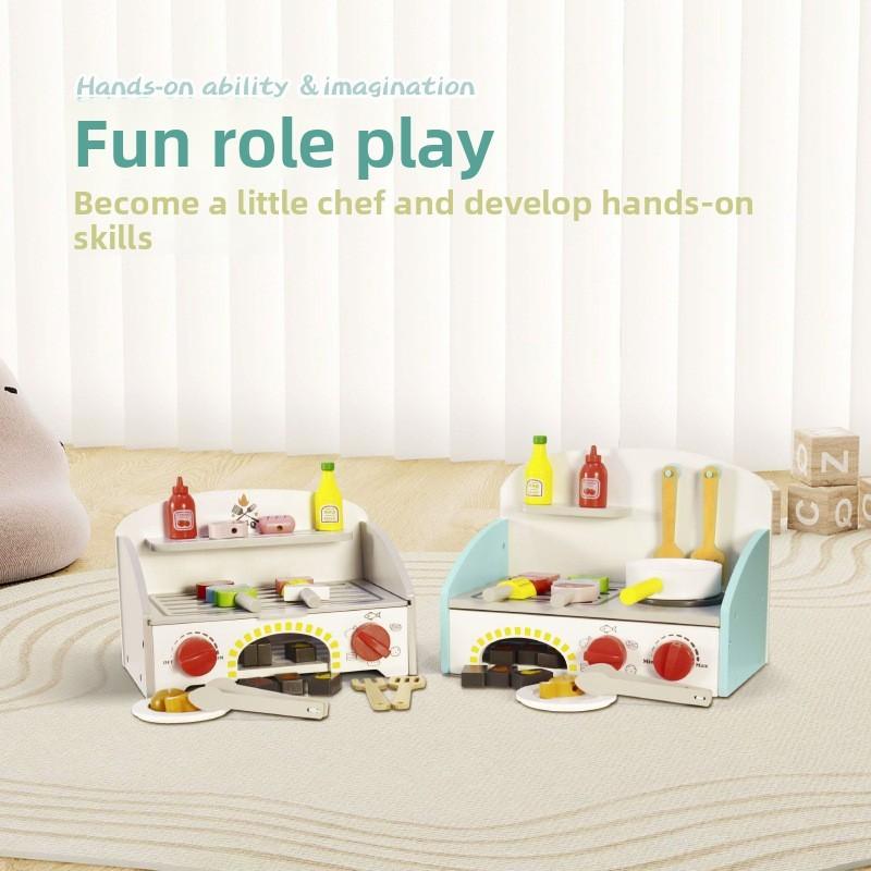 Деревянная Имитация Кухонной Плиты Кухонная Утварь И Модель Гриля Барбекю Детская Игрушка Для Взаимодействия Родителей И Детей