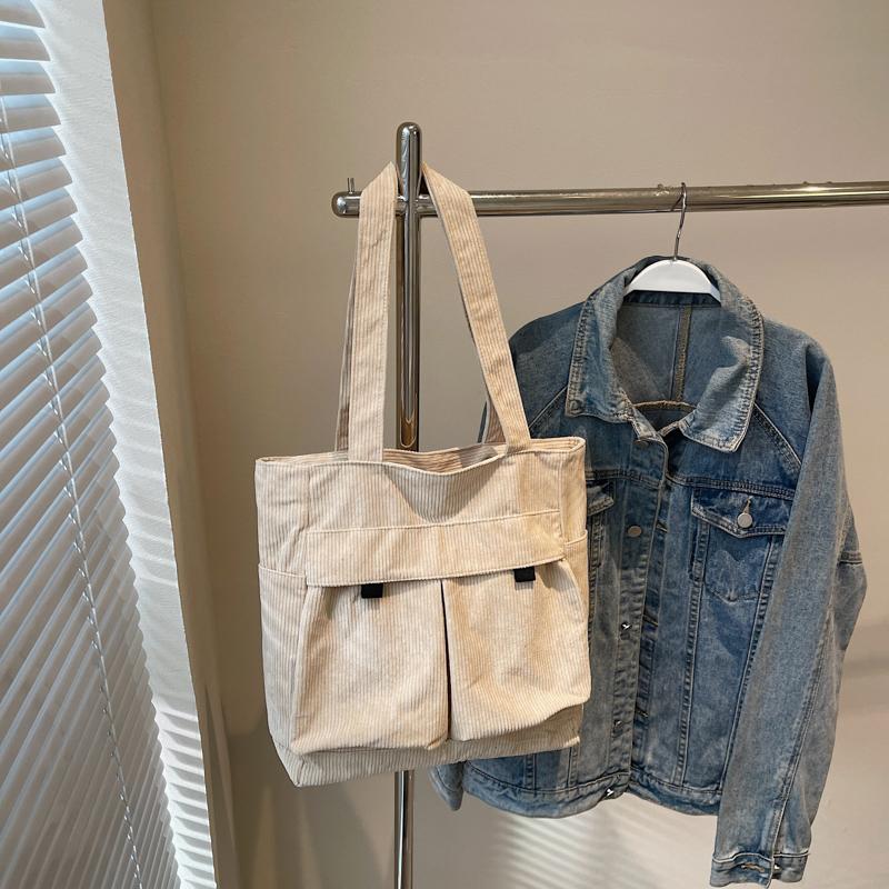 Большая вместительная вельветовая сумка для женщин, сумка через плечо для поездок на работу, сумка-тоут с несколькими карманами