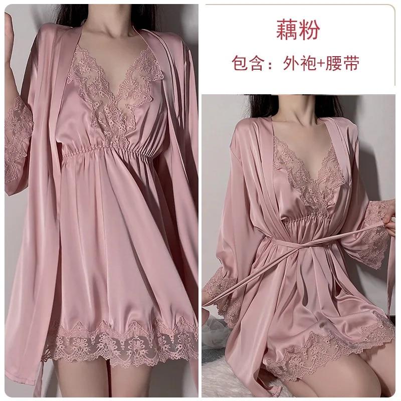 Сексуальные комплекты халатов, пижамы, женская одежда для сна, ночное платье, кружевной халат с вышивкой, ночная рубашка, комплект нижнего белья с открытой спиной
