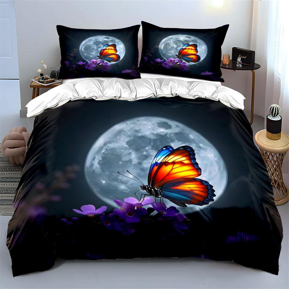 Butterfly rests beneath moonlight Print Bedding Set 1 Duvet Cover 2 Pillowcases for Adult and Children Luxury Gift Full Size