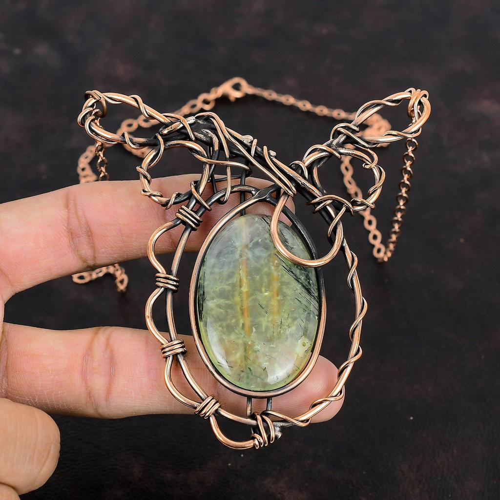 Moss Prehnite Necklace Copper Wire Wrapped Adjustable Chain Necklace Copper Jewelry Natural Gemstone Necklace Handmade Necklace Gift For Her