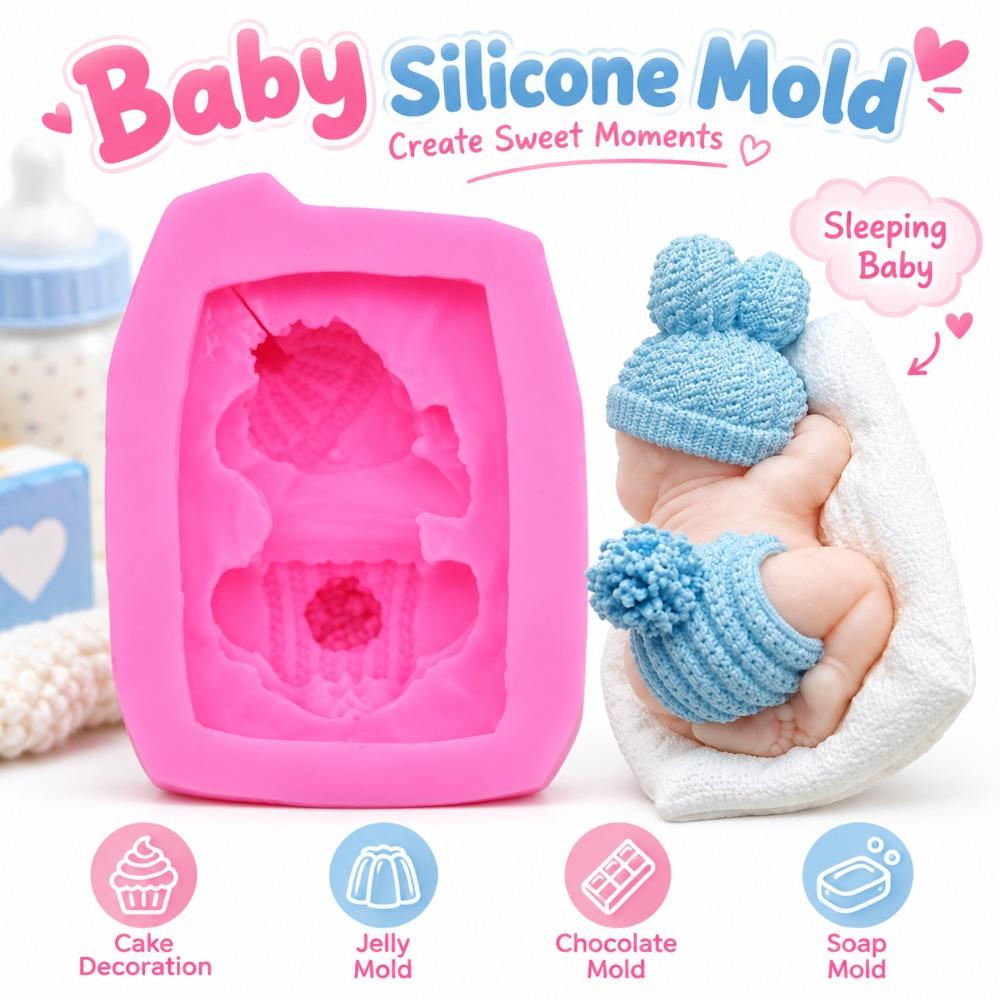 Non-Stick Baby Silicone Mold Flexible 3D Fondant Mold Durable Sleeping Baby Mold Fondant Cake