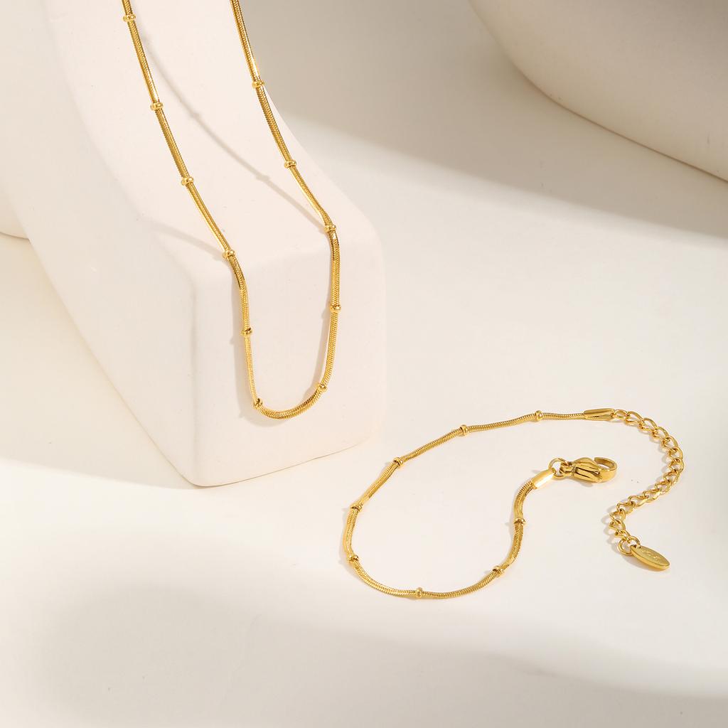 Stainless Steel Snake Ball Bead Chain Bracelet For Women, 18k Gold Plated Thin Link Layered Hand Wristband Christmas Gift