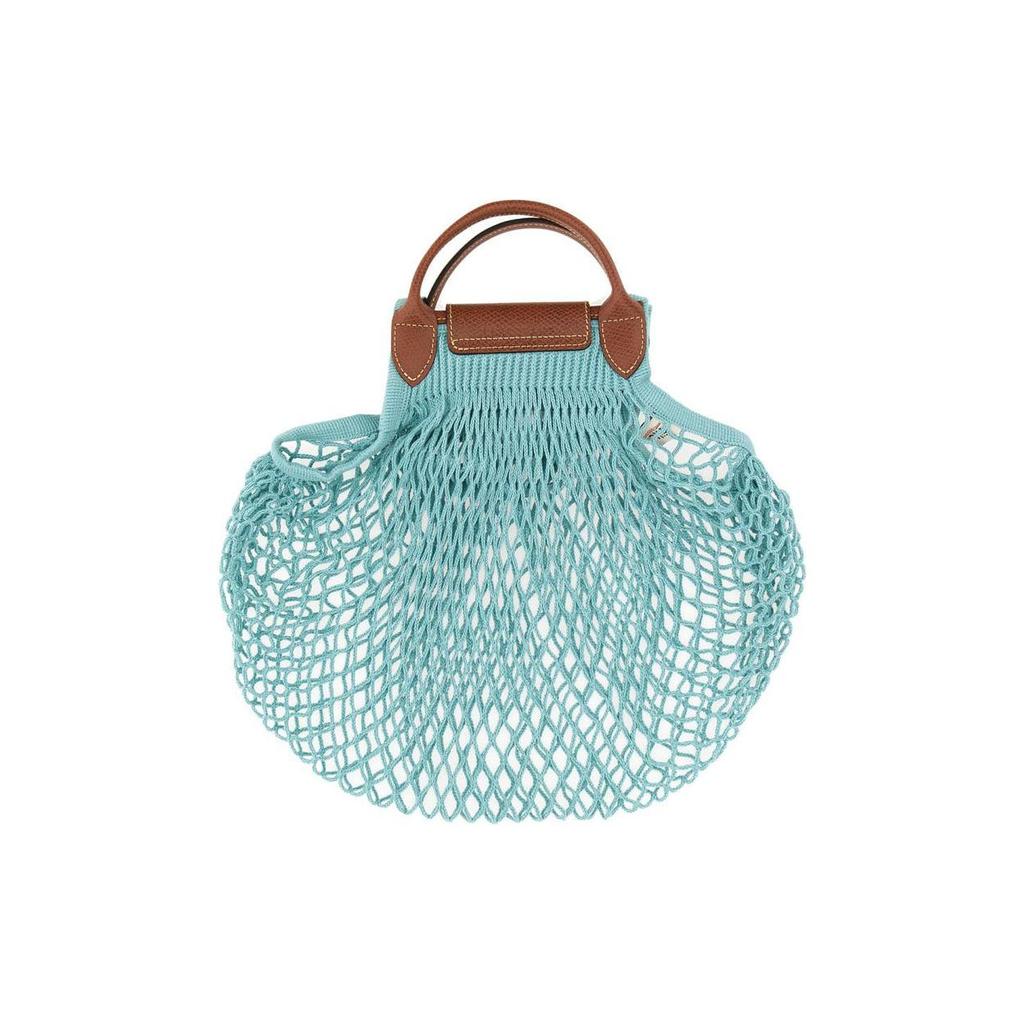 LONGCHAMP Le Pliage Filet Cotton With Cow Leather Shoulder Bag, Crossbody Bag, Handbag Womens Lagoon Blue