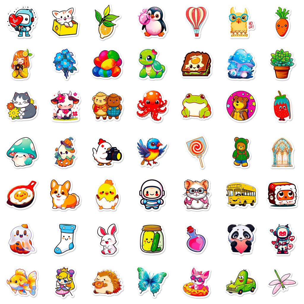 100 New Style Mixed-match Cartoon Doodle Animal Food Stickers DIY Suitcase Notebook Water Cup Stickers