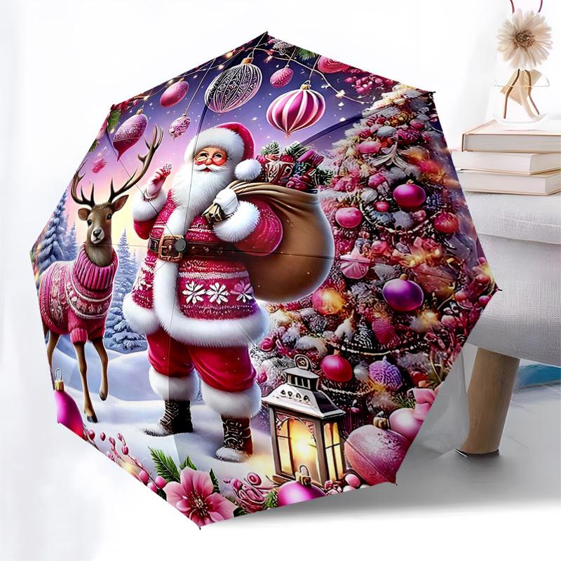 1pc Christmas Candy House Automatic Opening Folding Umbrella, 8 Bone Iron Frame, Outdoor Umbrella, Festive Gift for Fans, Travelers, Daily Use.D023