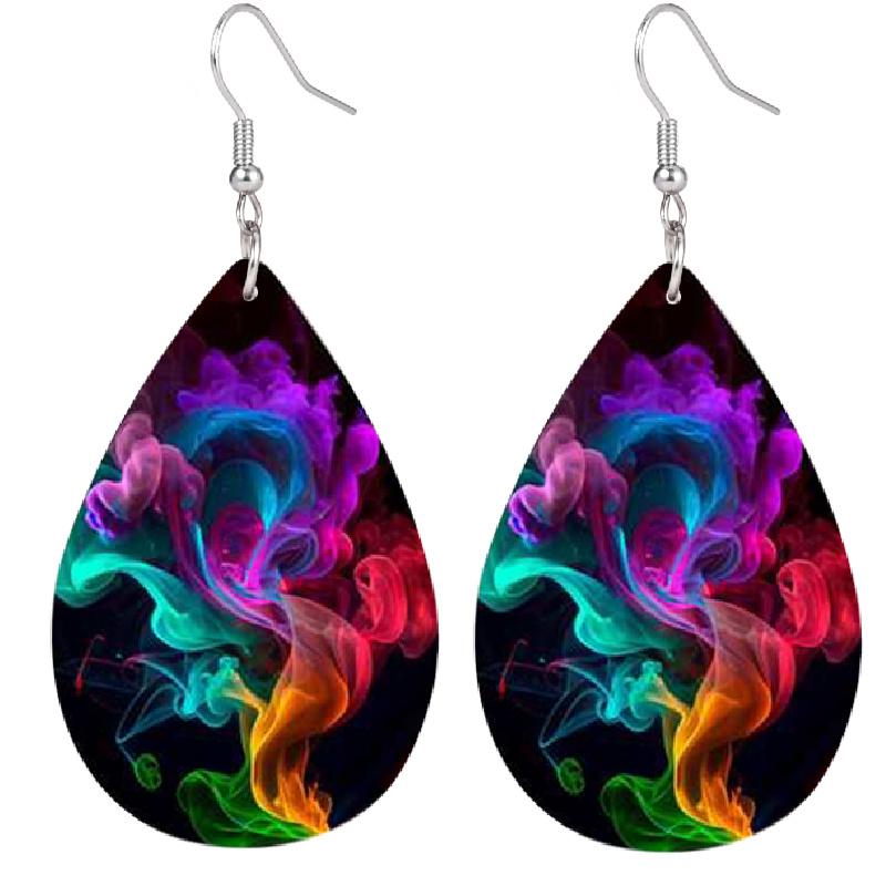 Clouds Fog Pattern PU Leather Earrings For Women Creative Fashion Water Drop Shape Dangle Earrings Double-sided Pattern Design Earring