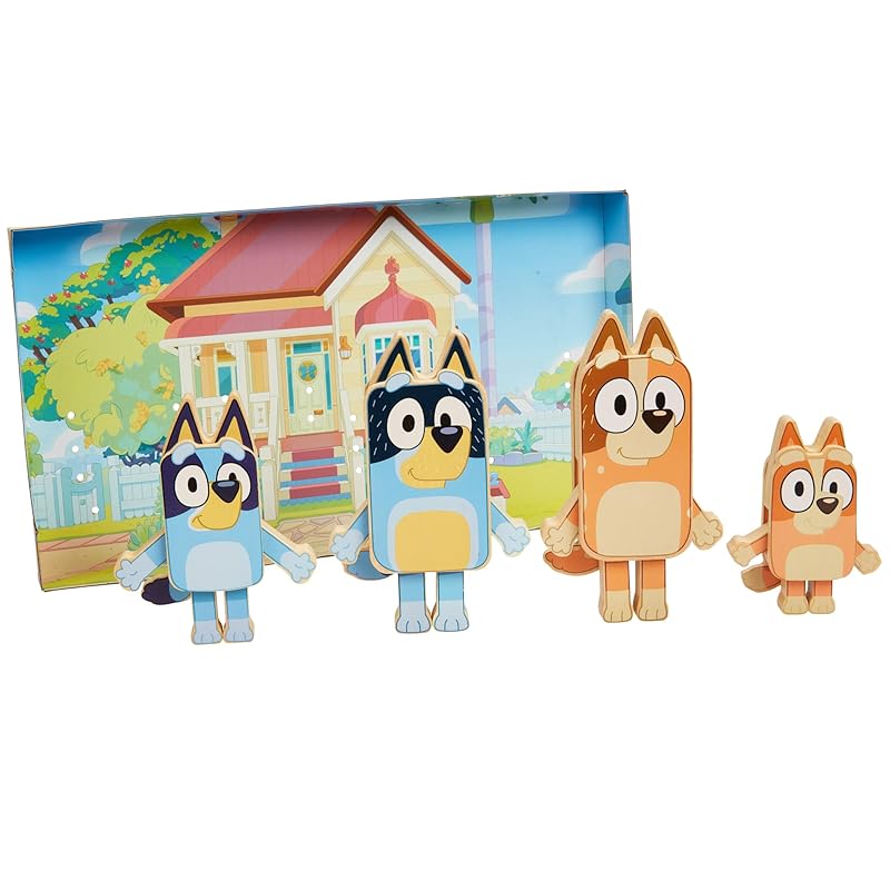 Деревянные фигурки персонажей голубого цвета – 4 красочные деревянные фигурки, сертифицированные FSC, для детей от 3 лет и старше