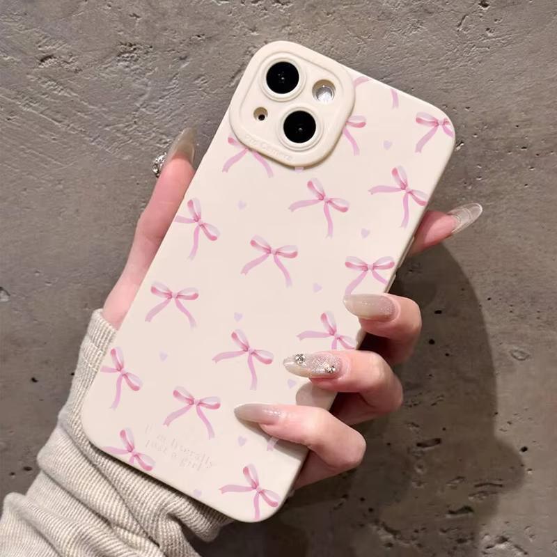 Милый чехол для телефона с узором из розовых сердечек и бантиков Для iPhone 17 Pro Max 16 Pro 15 14 13 Mini 12 11 Pro Max 16E 17Air XS X X Силиконовая крышка