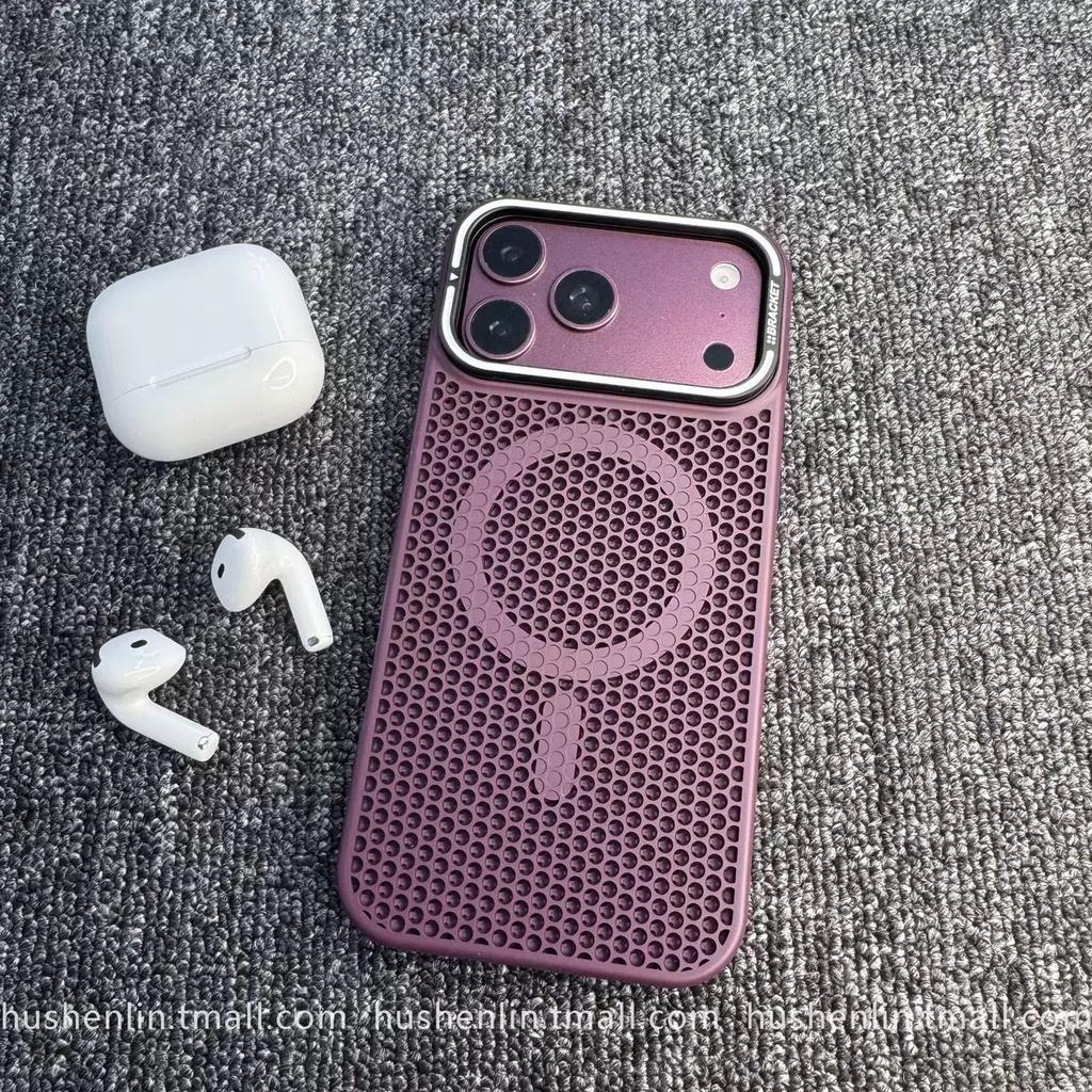 Чехол-сетка для iPhone18PROMAX с сотовой структурой, теплоотводом и магнитной фиксацией, защитный чехол с держателем для объектива Apple 17