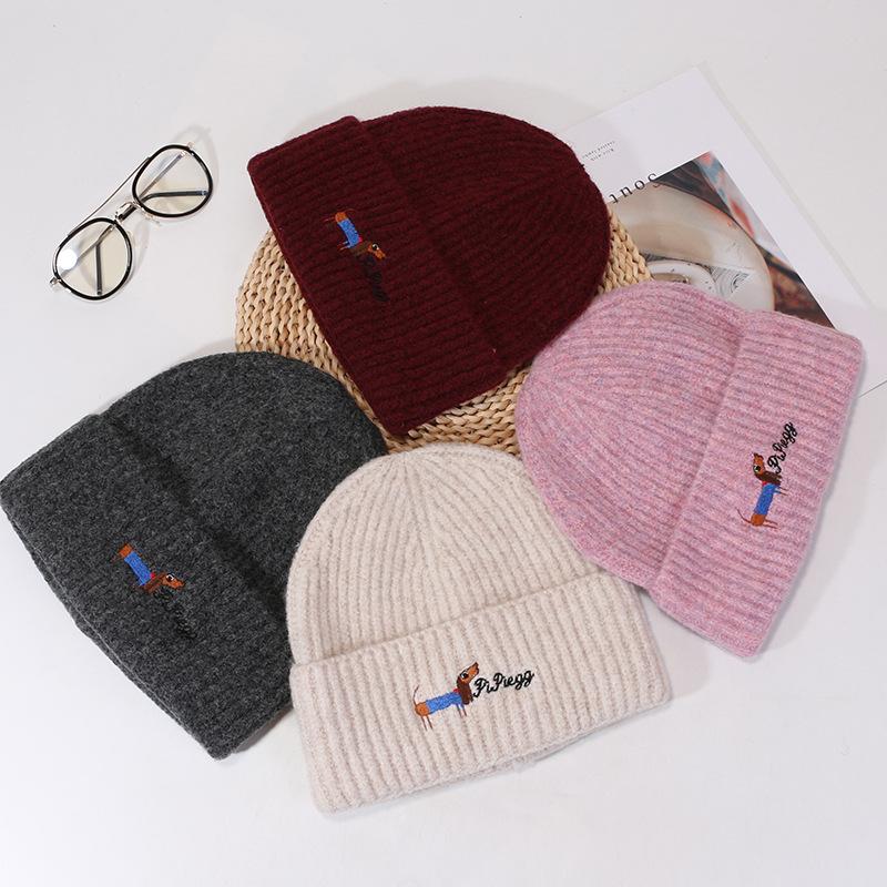 Ins Cute Puppy Knitted Hat for Women Autumn and Winter Students Cold Protection and Warm Versatile Wool Hat Couple Pullover Hat