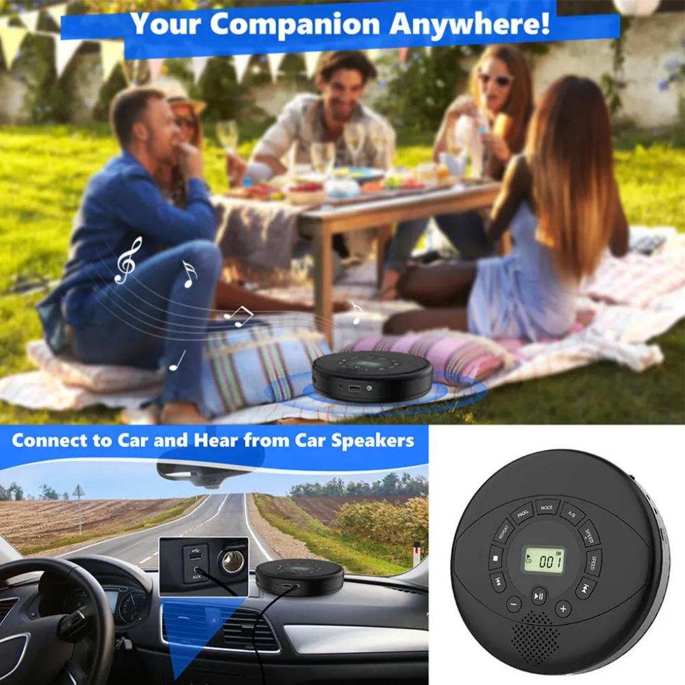 Портативный CD-плеер Bluetooth CD Walkman Встроенные динамики Перезаряжаемый CD-плеер с портом USB/AUX/наушников с наушниками