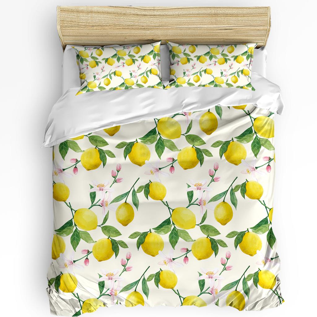 Watercolor Lemon Fruit White Yellow Duvet Cover With Pillow Case Custom 3pcs Bedding Set Quilt Cover Double Bed Home Textile