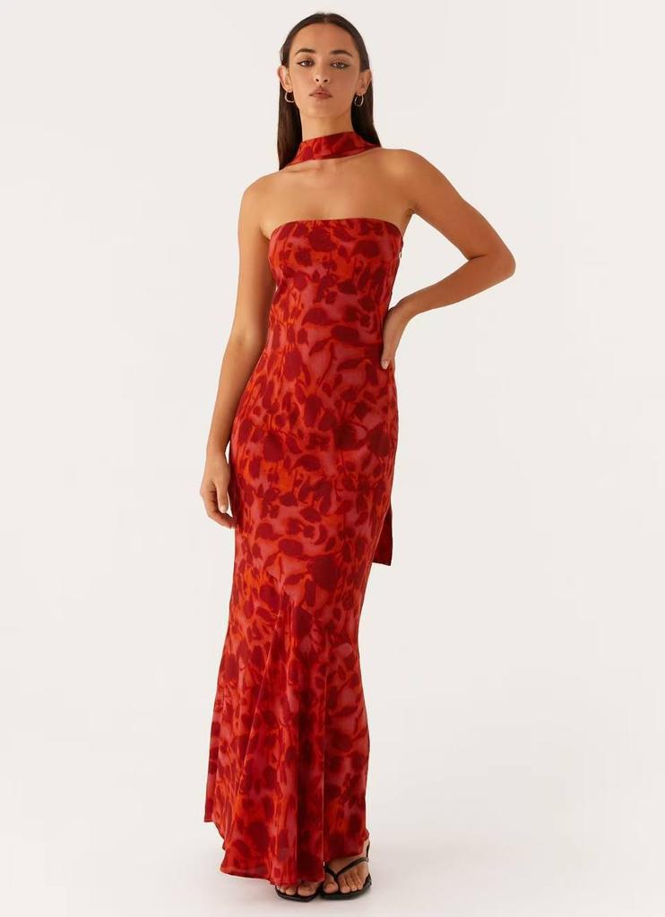 French Floral Chiffon Maxi Dress With Zipper For Summer Beach Vacation