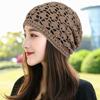 Women's Thin Single-Layer Slouchy Hat Hand-Crocheted Flower Slouchy Cap Mesh Hollow Head Wrap Hat Hair Loss Covering Cap