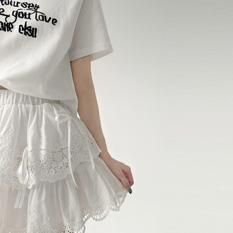 Белая кружевная юбка для женщин, весна-лето, милая мини-юбка трапециевидной формы с милым бантом и эластичной резинкой на талии, тонкая женская одежда в стиле Лолиты Y2K