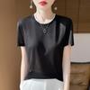 Женская летняя футболка с коротким рукавом, 50% шелка тутового дерева и полиэстера | Легкий дышащий облегающий повседневный топ