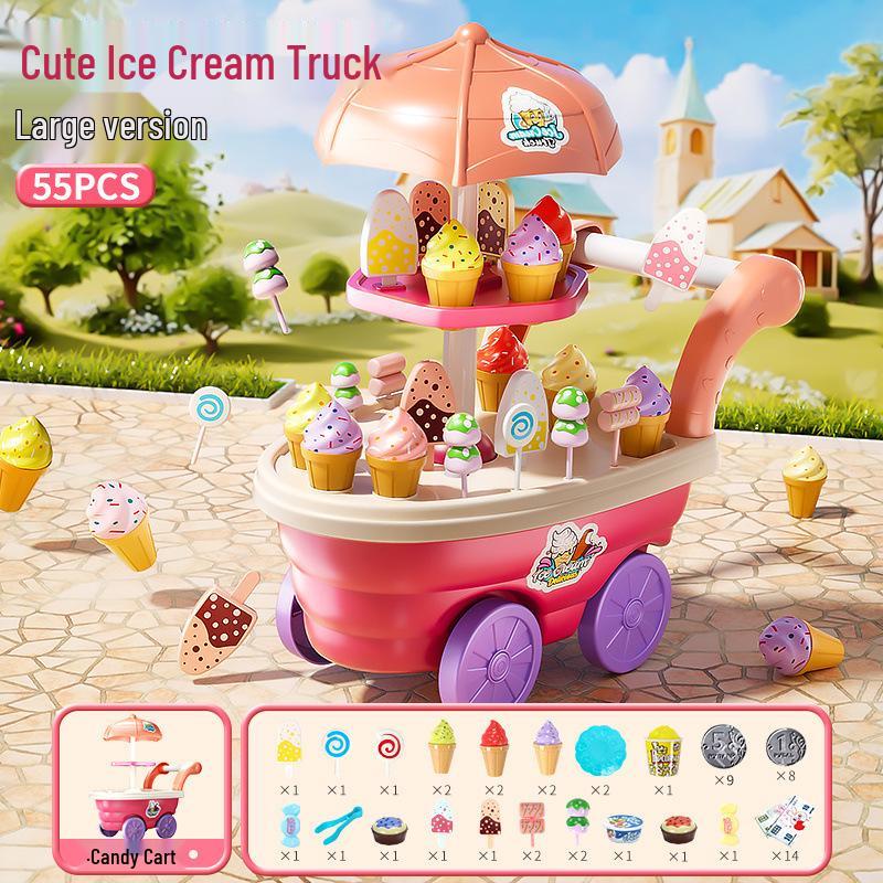 Children's Ice Cream Handcart & Music Toy Set - Ice Cream Machine & Motorcycle Role Play