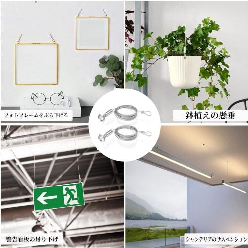 LYHMHAMY Set of 2 Fall Arrest Wires with Hooks, Picture Rail Wire, Wire Hooks, 150cm Long, 1.5mm Diameter, Adjustable Stainless Steel Wire, 20kg Weigh