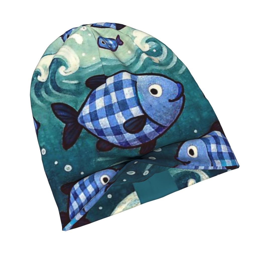 Blue Plaid Fish School Classic Knit Hat for Adults, Available in Versatile Tones Ideal for Subtle Styling During Cool Days Or Relaxed Seasons
