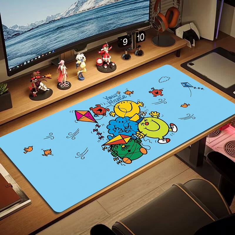 Mr. Men Little Miss Custom Name Large Size Mouse Pad Large Gaming Table Cushion Non-slip Laptop Tablet Big Mousepad XXL Mat Mini PC Playmat With Lock