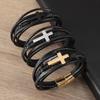 European and American Station Braided Leather Bracelet Handmade Magnetic Buckle Cross Gold Mens Personalized Hand Jewelry