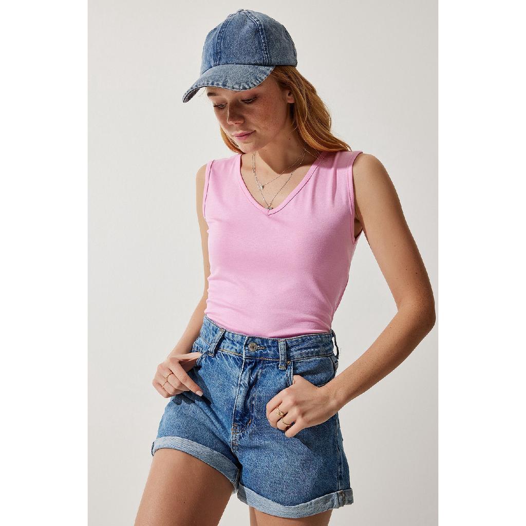 Deep Front Back V Neck Viscose Blouse Red