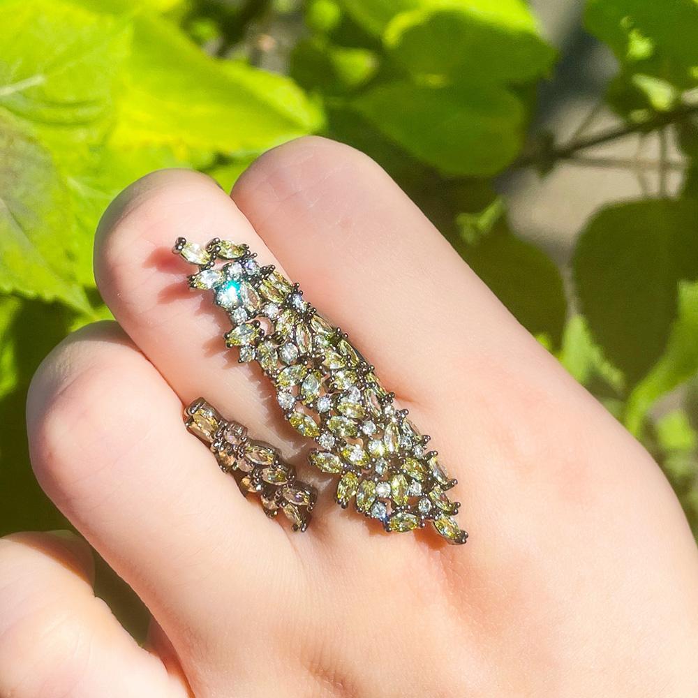 Ювелирные изделия CMM, уникальный дизайн, блестящие оливково-зеленые кольца с кубическим цирконием, роскошные большие регулируемые кольца для женщин