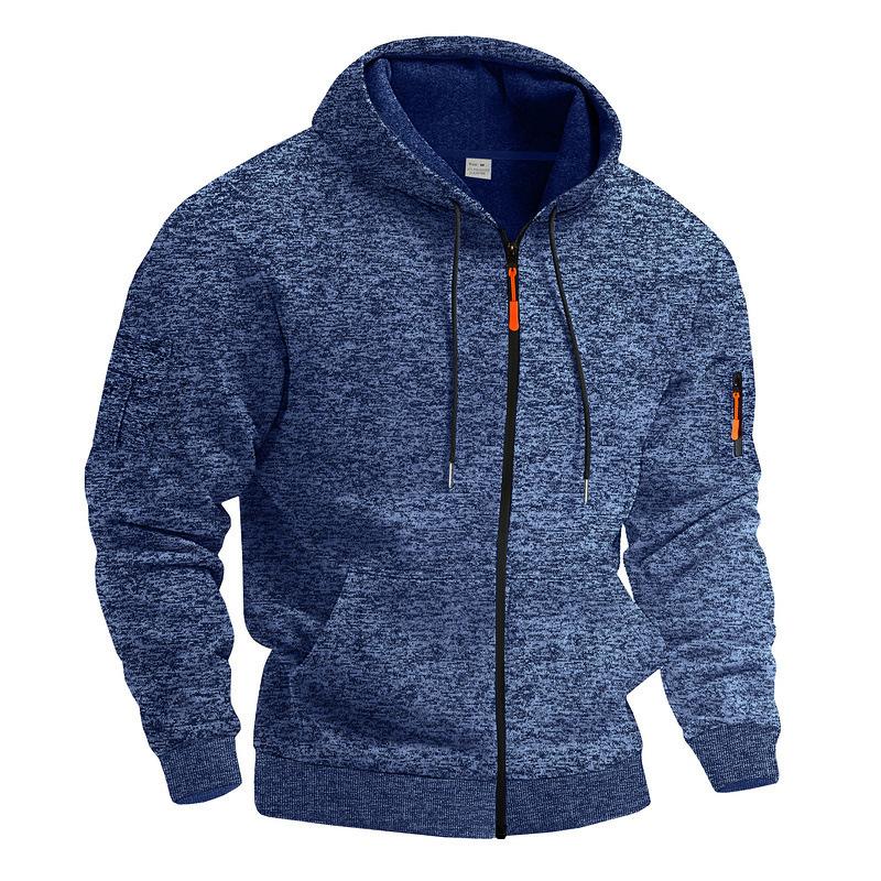 Men's Fleece-Lined Vintage Cation Workwear Hooded Zip-Up Sweatshirt with Utility Pockets