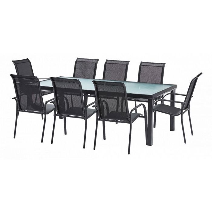 Salon de jardin Ensemble BlackSun T 8 + F 8 Verre Trempé Noir Wilsa Garden