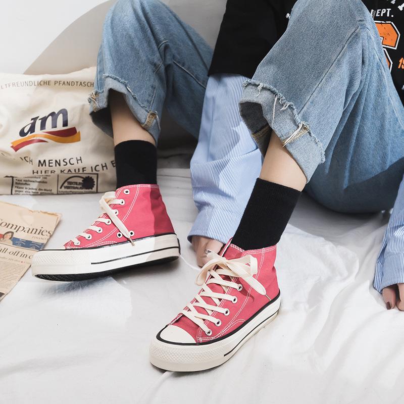 Женские высокие парусиновые туфли на толстой подошве, дышащая плоская платформа, универсальная корейская мода R66