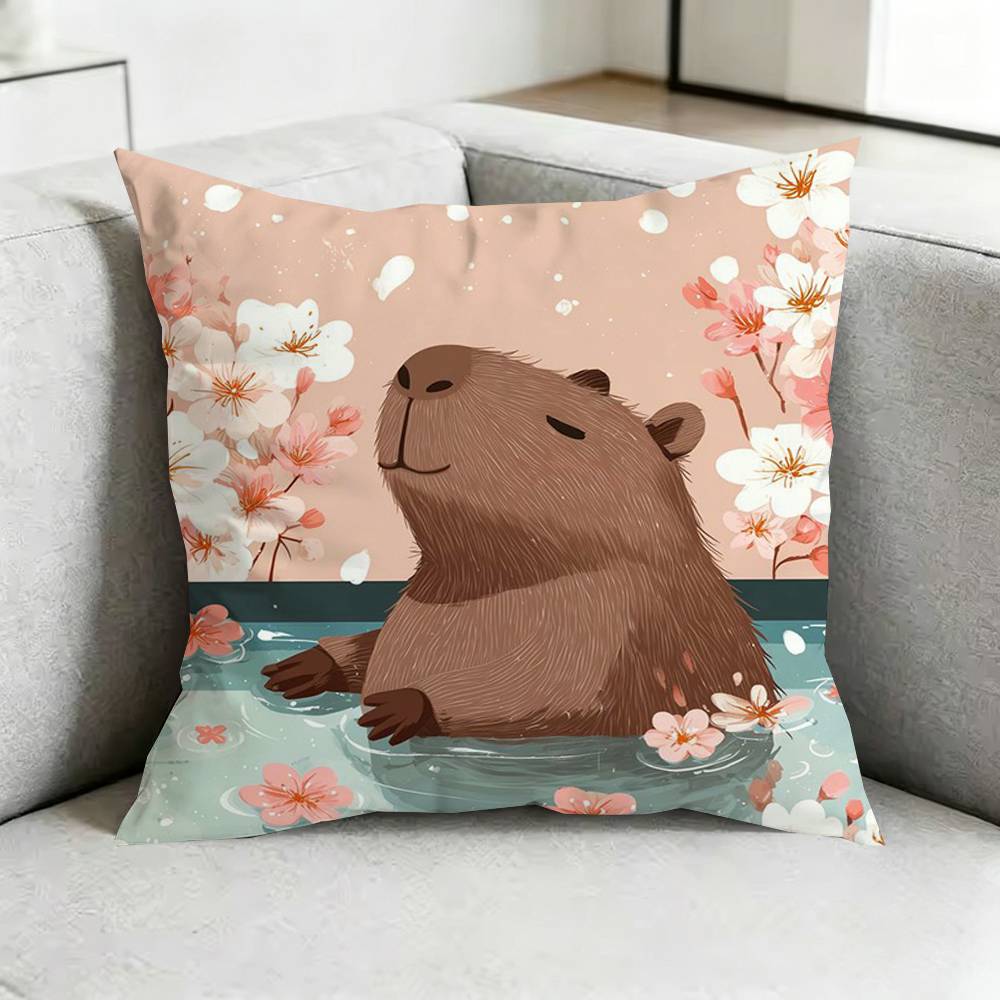 CapybaraA CCartoon Pillow Case Square DoubleSided Sofa Cushion Cover Bedroom Bedside Pillow Gift