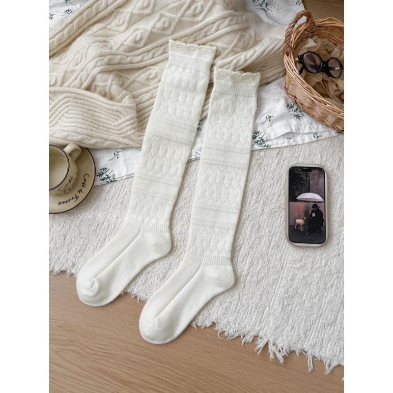 Ladies Autumn and Winter Warm Thickened Thin Legs Hollow Fishing Net Wool Pile Pile Calf Socks