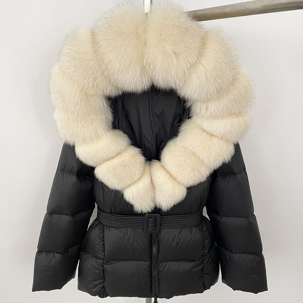 OFTBUY 2024 Белый утиный пух пальто толстый теплый 90% зимняя куртка женская натуральный мех енота лисы воротник с капюшоном женский повседневный