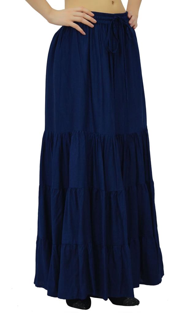 Bimba Длинная расклешенная юбка макси-ярус в стиле бохо с эластичной резинкой на талии из вискозы в стиле бохо