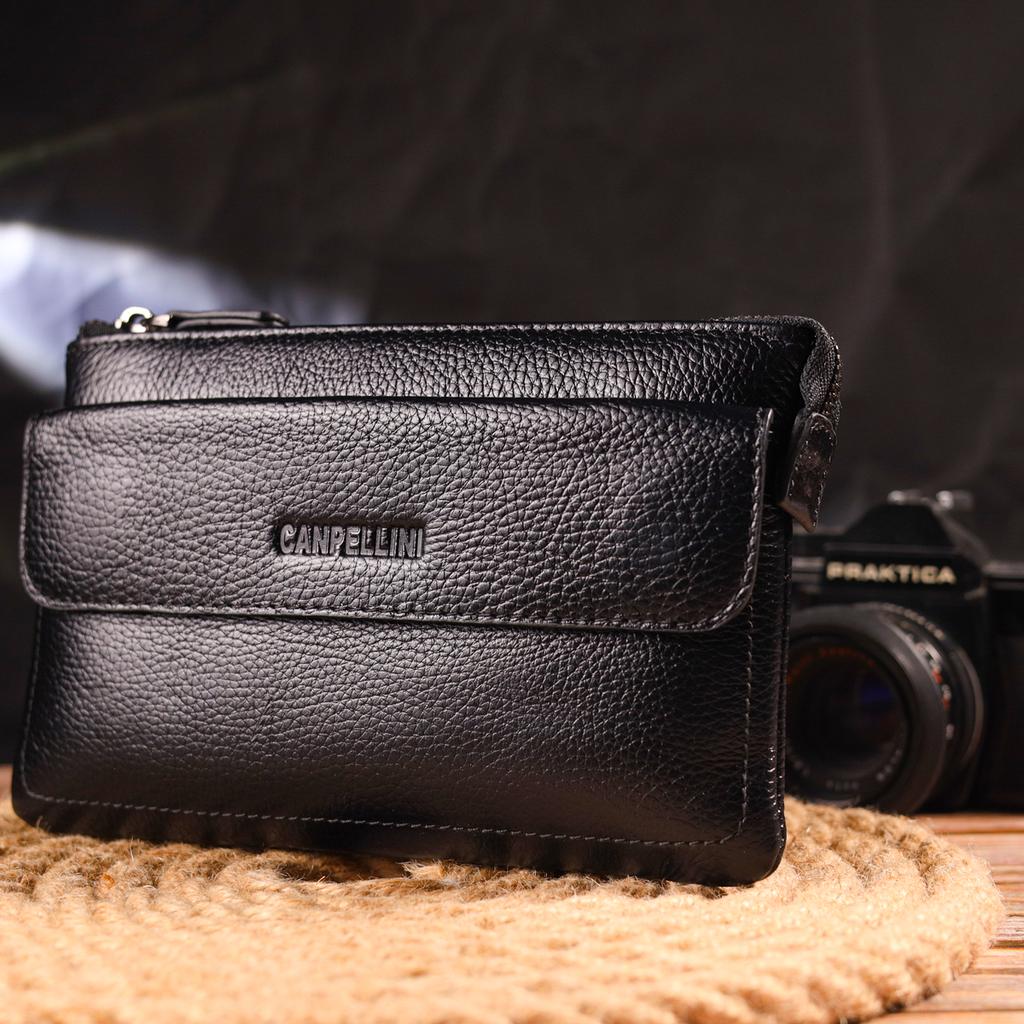 Стильный клатч для мужчин из натуральной кожи CANPELLINI 21546 Черный