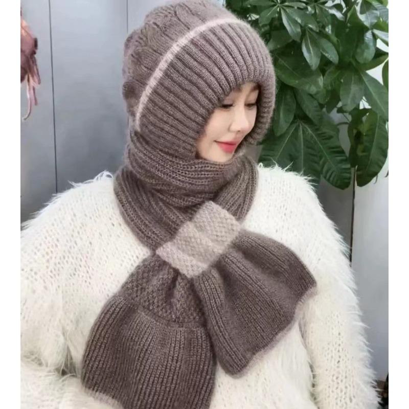 New Winter Knitted Snow Hat Riding Warm Mother Fashion Ear Protection Headgear Women's Hat Scarf Integrated Hat