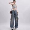 90s Vintage Blue Jeans Women Y2K Korean Fashion Retro Wide Leg Overalls Oversized Harajuku Hippie Streetwear Denim Pants