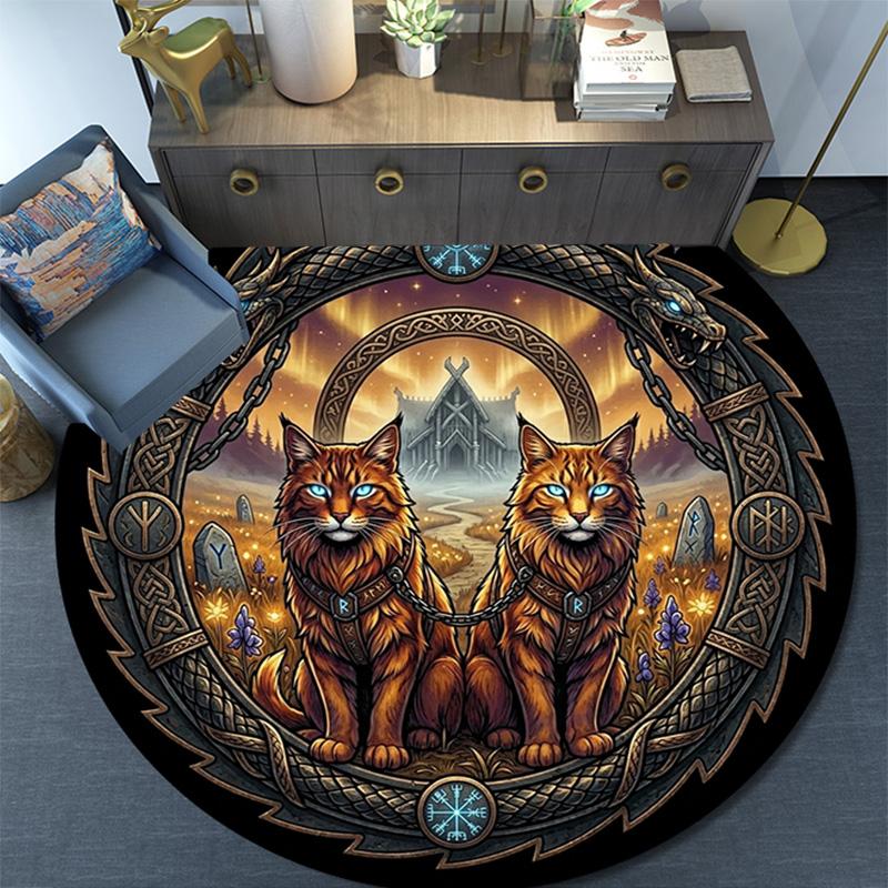 Cats Symbols Round Area Rug Under Office Chairs Bedroom Living Room Home Decor