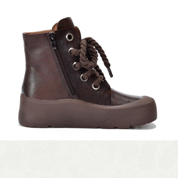 Johnature Ретро-ботинки из натуральной кожи, короткие, на шнуровке, на толстой подошве, плюшевые, теплые, хлопковые, женская обувь