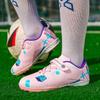 Boys Soccer Shoes TF Shredded Nails Kids Student Girls Velcro Leather Lawn Training Sneakers