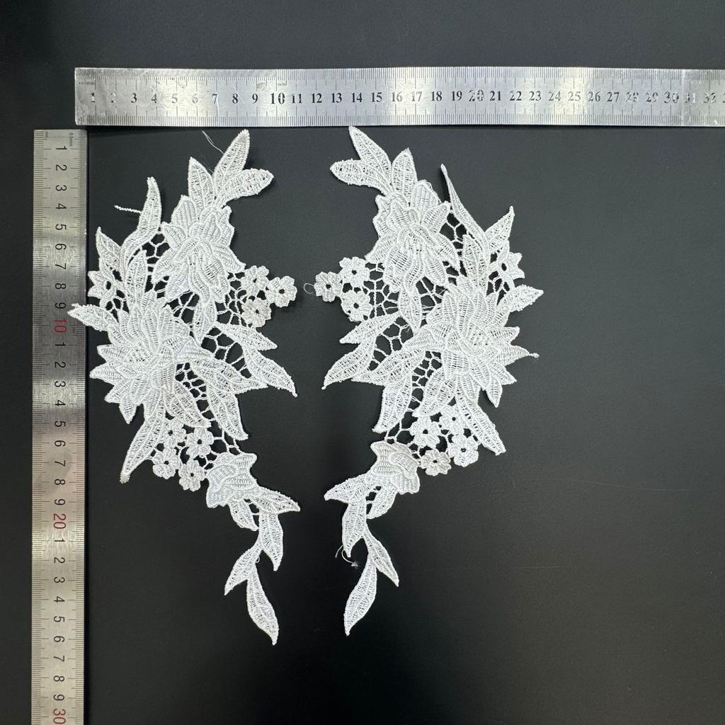 Lace Embroidery Pair Of Flowers, Polyester Light Embroidery Symmetrical Flower Pieces, Water-Soluble Lace, Hollow Lace Accessories Cloth Sticker