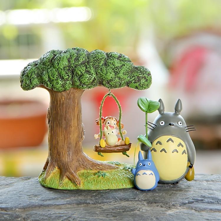 Totoro Resin Micro Landscape With Cartoon Cat Swing And Autumn Leaves For Gift And Collection